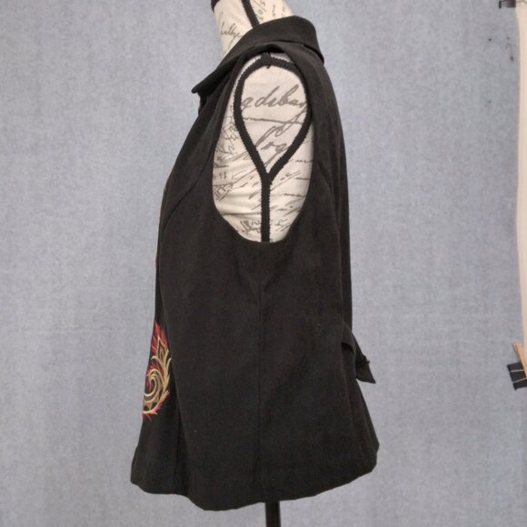Bob Mackie | Black Faux Suede Embroidered Vest Front Zip | Size L - Picture 4 of 8
